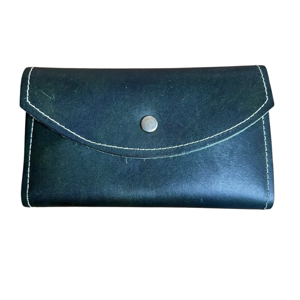 VTG 70s Leather Folding Wallet Suede Clutch Checkbook Top Grain Cowhide Green US